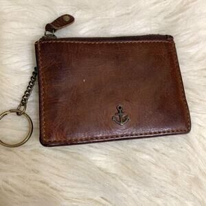 HARBOUR 2ND Unisex Slim Cognac Brown Leather Boho Card Case w/Key Ring